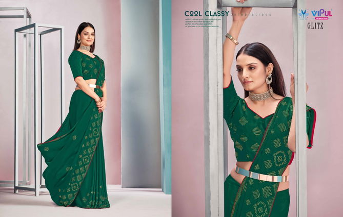 Vipul Glitz Fancy Stylish Party Wear Satin Designer Latest Saree Collection